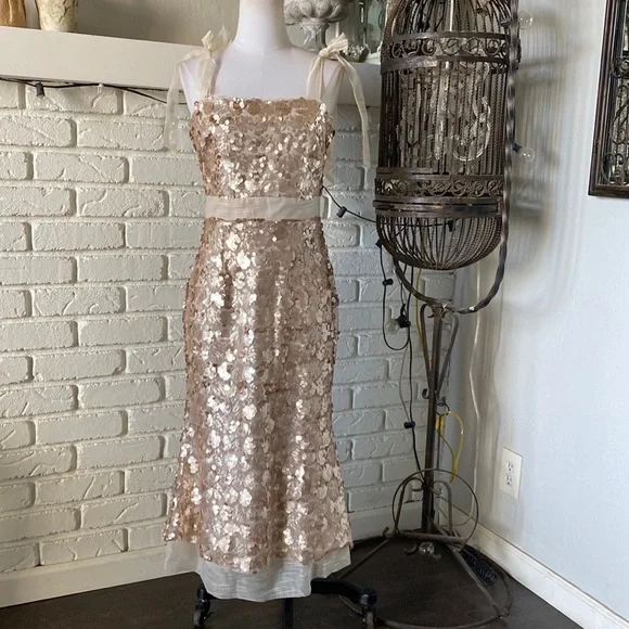 ELLIATT CHAMPAGNE SEQUIN ANGELINA DRESS MEDIUM EXCELLENT
